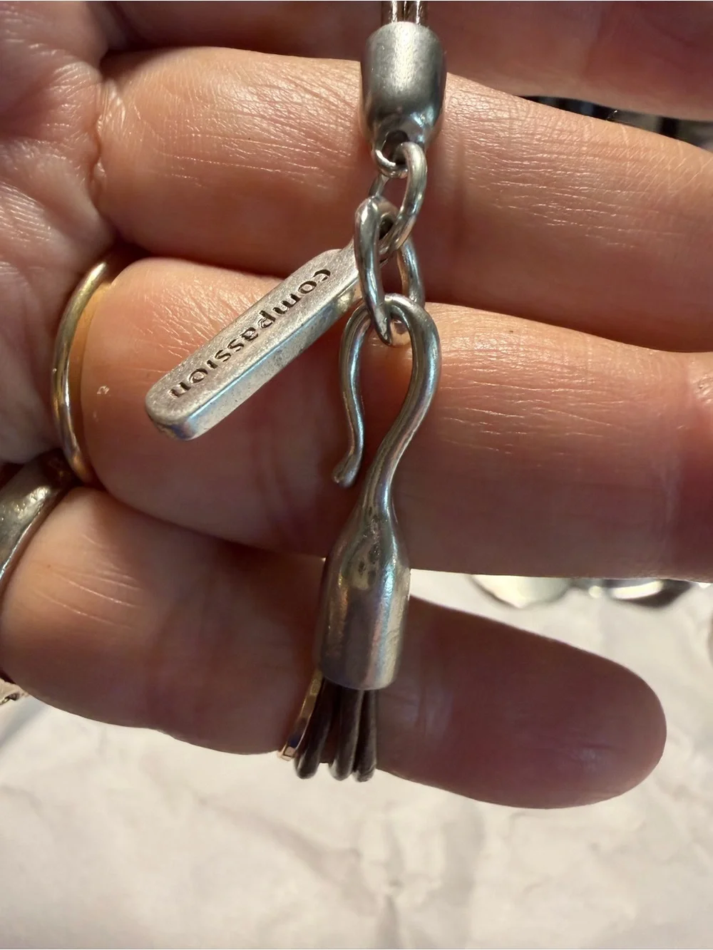 Silver Tone 'Compression' Tassel Keychain Charm - Men Accessories